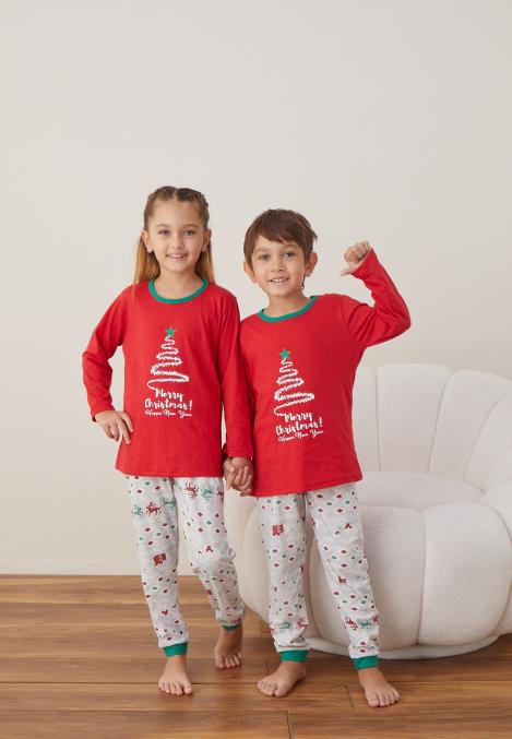 Pijamale de Crăciun Copii,"Merry Christmas ",Culoare Rosu,Engros
